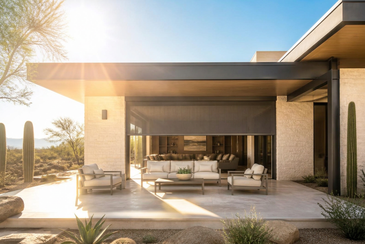 Arizona patio after adding motorized shades