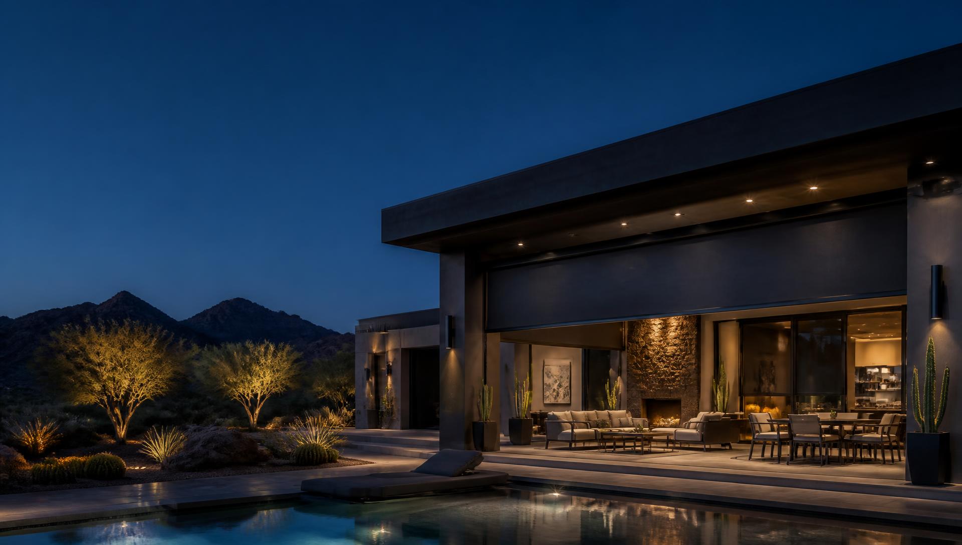 Modern Arizona patio with integrated motorized shades